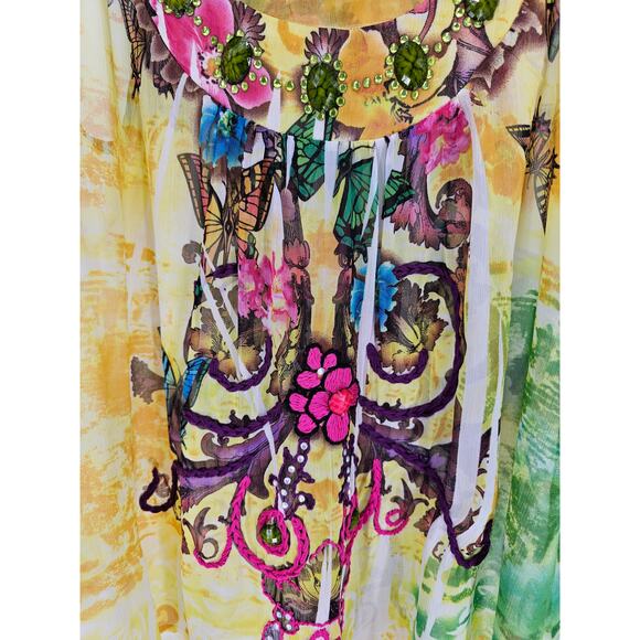 Spy Zone Exchange Womens Sz L Sleeveless Blouse Bright Yellow Butterfly Floral - Picture 2 of 5